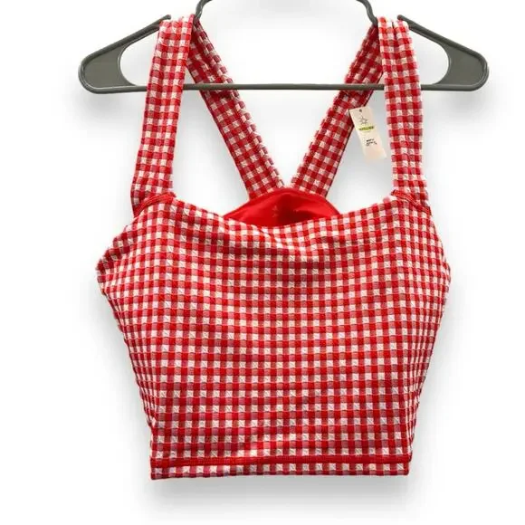 Offline by aerie Red & White Gingham Square Neck Crop Top Shelf‎ Bra Sz XL NEW - Picture 3 of 8